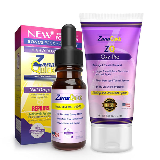 ZanaQuick Toenail Treatment Bundle - 1 Bottle Nail Drops + 1 Oxy-Pro - Extra Strength and Advanced Nail Repair Solution for Toe Nails & Fingernails - Nail Care Renewal Set for Thick & Discolored Nails